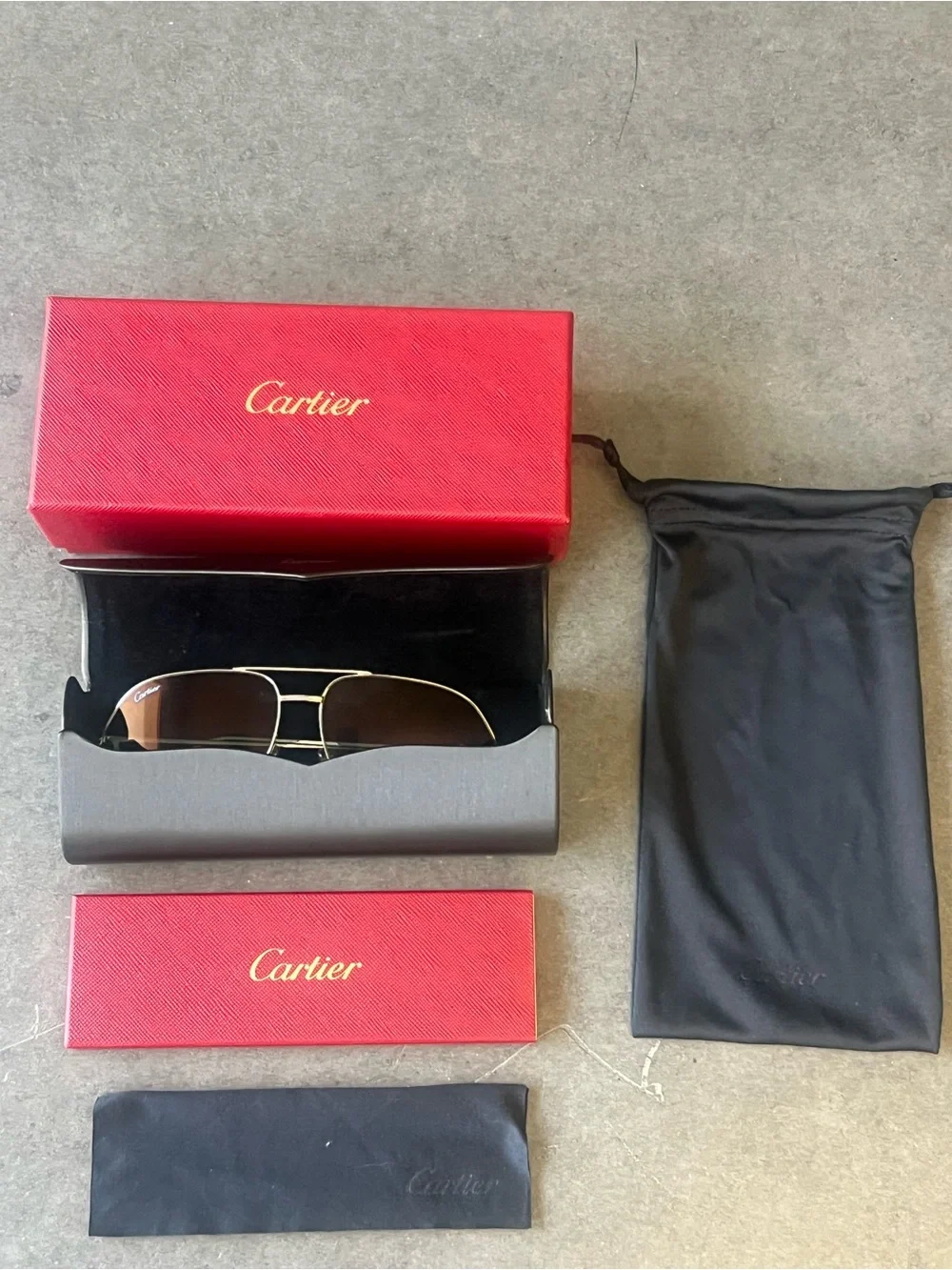CARTIER PREMIERE SilveR Aviator Sunglasses with Dark Gray Lenses